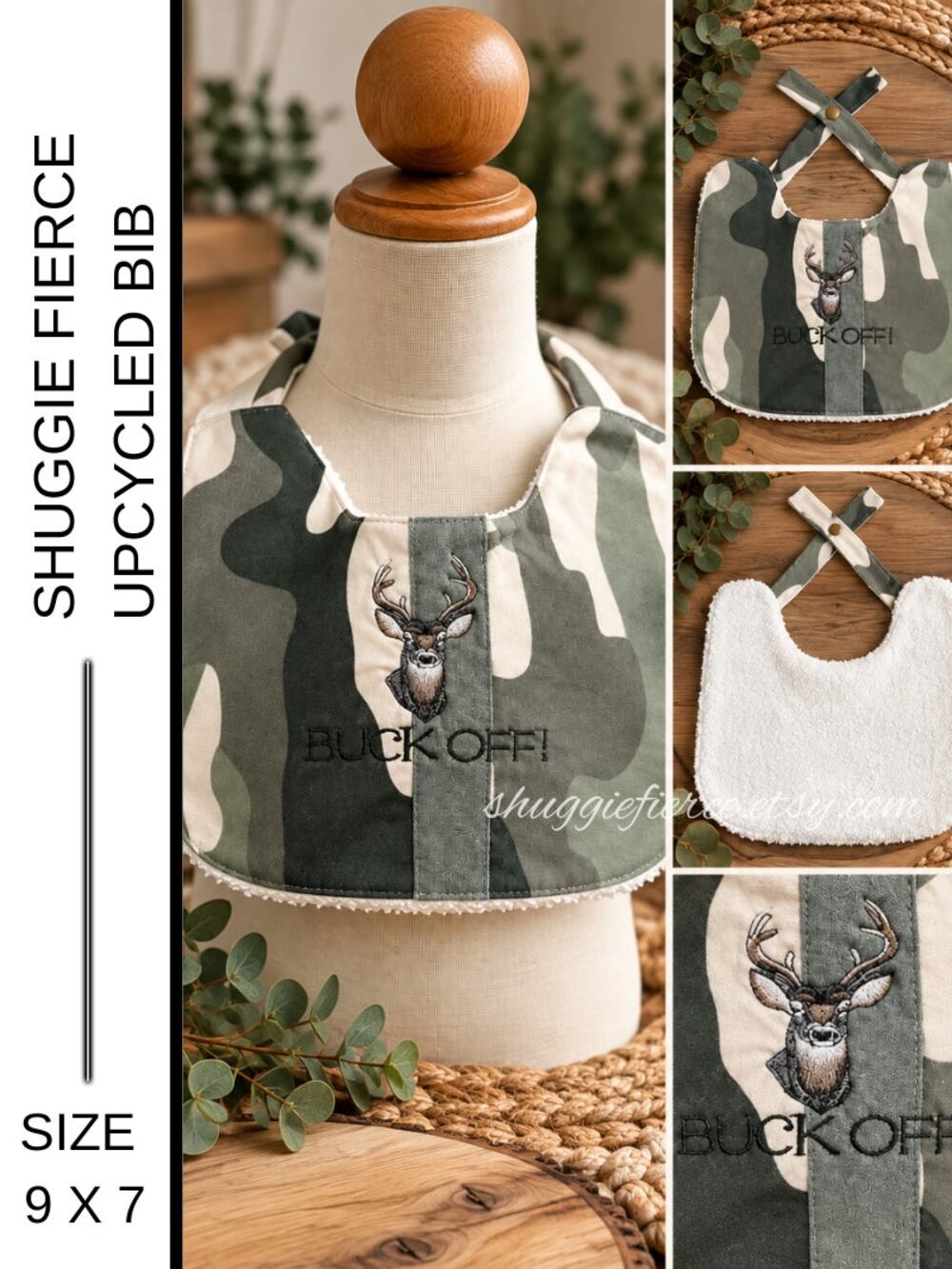 ✨ Shuggie Fierce Designs Handmade Reversible Camo Hunting Baby Bib | Buck Off ✨